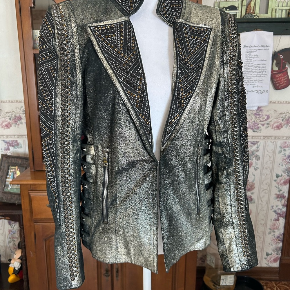 Kippys Metallic Silver and Black Studded Blazer size Medium